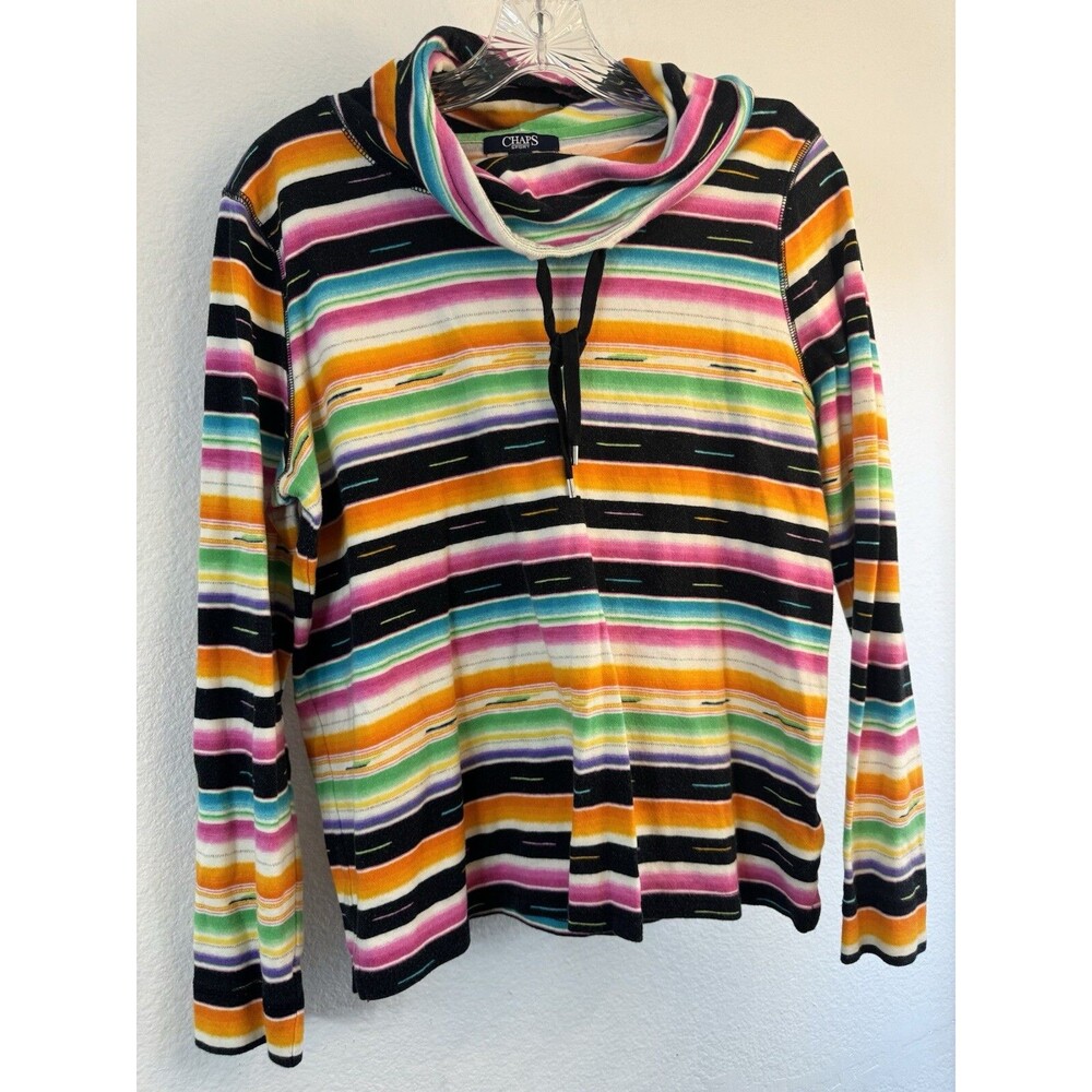 Chaps Sport Sweater Women's Large Drawstring Funnel Neck Pullover Multi Cotton
